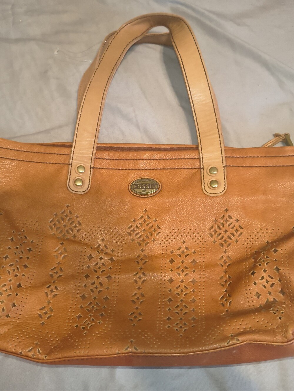 Fossil Leather Tote Bag – Tan/Brown